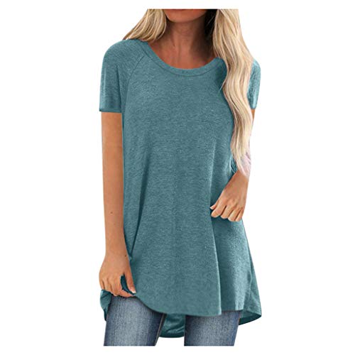 CHAOEN Longshirt Damen T Shirt Sommer Rundhals Kurzarm-Sweatshirt Pullover Oberteil Lose Einfarbig Beiläufig Bluse Tunika Tops Große Größe von CHAOEN