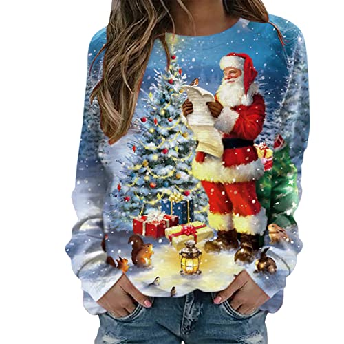 CHAOEN Weihnachtspullover Damen Langarm Rundhals Sweatshirt Santa Nikolaus Rudolph Rentier Elfe Lustig Weihnachtspulli 3D Druck Xmas Pullover Langarmshirt Weihnachts Jumper Oberteile von CHAOEN