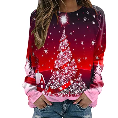 CHAOEN Weihnachtspullover Damen Langarm Rundhals Sweatshirt Santa Nikolaus Rudolph Rentier Elfe Lustig Weihnachtspulli 3D Druck Xmas Pullover Langarmshirt Weihnachts Jumper Oberteile von CHAOEN