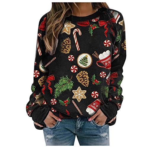 CHAOEN Weihnachtspullover Damen Langarm Rundhals Sweatshirt Santa Nikolaus Rudolph Rentier Elfe Lustig Weihnachtspulli 3D Druck Xmas Pullover Langarmshirt Weihnachts Jumper Oberteile von CHAOEN