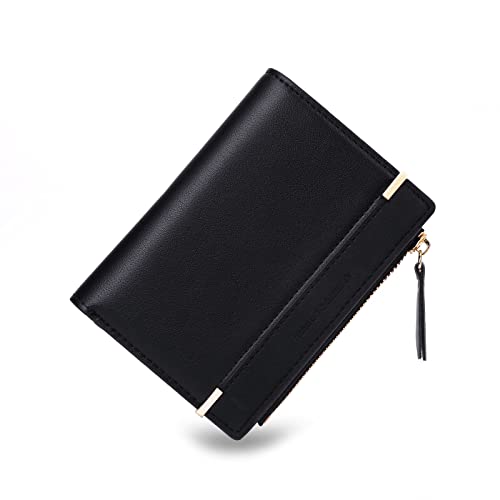 CHAOFANXI Damen Geldbeutel Geldbörse und im Kurzformat, aus Glattem und Weichem PU Leder Portemonnaie Kleine Brieftasche Für Frauen, Schwarz von CHAOFANXI