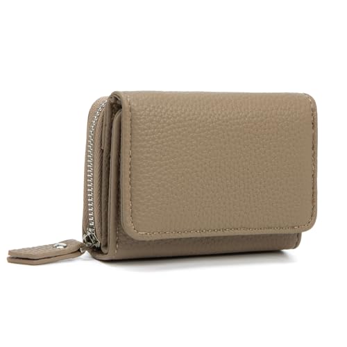 CHAOFANXI Geldbörse Damen, Trifold Leder Kleines Portemonnaie für Frauen, Geldbeutel Damen Portemonnaie Kleine Brieftasche Geldbörse mit 6 Kartenfächern, 1 Banknotenfach und 1 Münzfach,Milchtee von CHAOFANXI