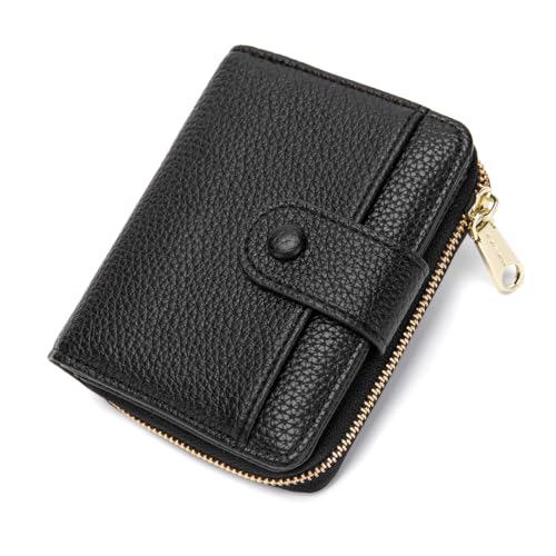 CHAOFANXI Geldbörse Damen, Weichem Leder Kleines Portemonnaie für Frauen, Kleiner Geldbeutel Damen Mit Zipper Münzfach Kartenfächer, Schwarz von CHAOFANXI