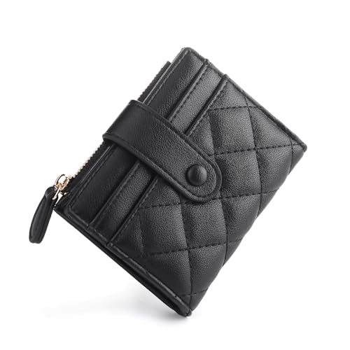 CHAOFANXI Geldbörse Damen Klein, Bifold Leder Kleines Portemonnaie für Frauen, Geldbeutel Damen Klein und im Kurzformat Portemonnaie Kleine Brieftasche Geldbörsemit mit Mehreren Fächern, Schwarz von CHAOFANXI