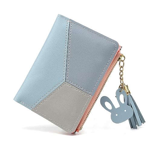 Damen b枚rse Damen Portemonnaie Quasten PU Leder M眉nzen Rei脽verschluss Tasche mit Kaninchen-Form Metall Quasten Anh盲nger (Blau) von CHAOFANXI