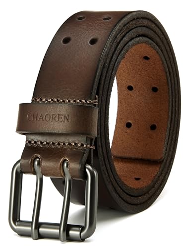 CHAOREN CR Arbeitsgürtel Herren Ledergürtel aus Büffelleder mit Doppeldorn Schnalle, Breiter Herren Gürtel 3,8 cm Ledergürtel Herren Schwarz von CHAOREN CR