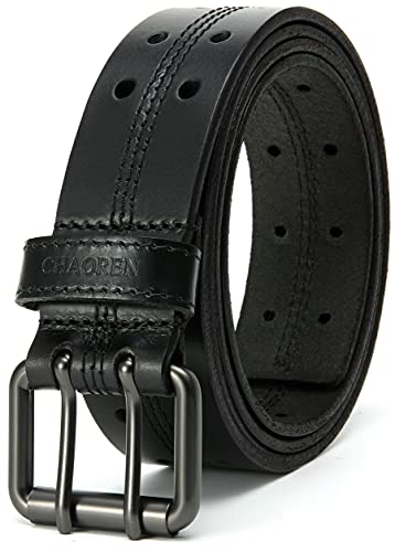 CHAOREN CR Arbeitsgürtel Herren Ledergürtel aus Büffelleder mit Doppeldorn Schnalle, Breiter Herren Gürtel 3,8 cm Ledergürtel Herren Schwarz von CHAOREN CR