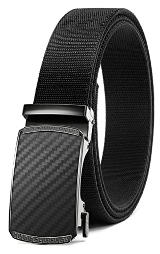 CHAOREN Elastischer Gürtel Herren, Stretchgürtel Ratsche Automatikschließe für Herren Golf Nylon Freizeitgürtel Breite 35mm, Größe Angepasst (1- Schwarz, 105cm/22-34 Taille verstellbar) von CHAOREN