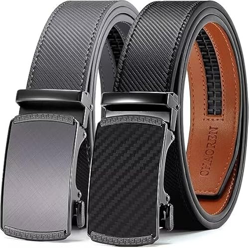 CHAOREN Gürtel Herren 2er-Pack, 35mm Automatik Ledergürtel mit Ratsche - Passgenau Zuschneidbar, Ideal als Geschenk von CHAOREN