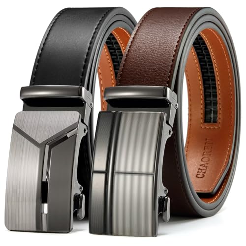 CHAOREN Gürtel Herren 2er-Pack, 35mm Automatik Ledergürtel mit Ratsche - Passgenau Zuschneidbar, Ideal als Geschenk von CHAOREN