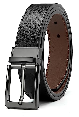 CHAOREN Herren Gürtel Leder Schwarz Wendegürtel, Herrengürtel Leder Schwarz Beidseitige Nutzung 35mm für Business Anzug und Jeans, Anzuggürtel Herren wendbar zwei Farben von CHAOREN