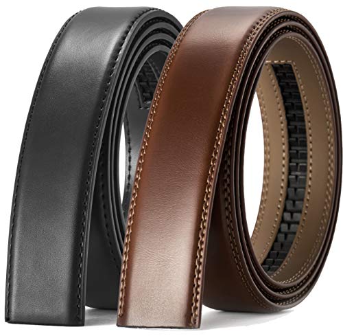 CHAOREN Herren Gürtel Ohne Schnalle, Ratsche Automatik Gürtel für Männer 35mm Breit Ledergürtel (2 Stück Schwarz/Cognac, 125cm/28''-42''taille verstellbar) von CHAOREN