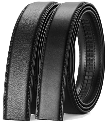 CHAOREN Herren Gürtel Ohne Schnalle 2 Stücke, Ratsche Automatik Gürtel für Männer 35mm Breit Ledergürtel (2 Stück Schwarz/Litschi-muster, 135cm/38-48 taille verstellbar) von CHAOREN