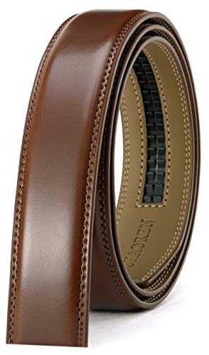 CHAOREN Herren Gürtel Ohne Schnalle, Ratsche Automatik Gürtel für Männer 35mm Breit Ledergürtel (Cognac, 115cm/32-38 taille verstellbar) von CHAOREN