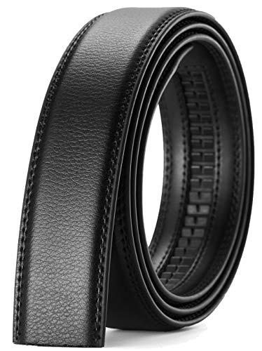 CHAOREN Herren Gürtel Ohne Schnalle, Ratsche Automatik Gürtel für Männer 35mm Breit Ledergürtel (Litschi-muster Schwarz, 150cm/28-54 taille verstellbar) von CHAOREN