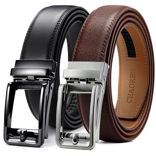 CHAOREN Ledergürtel Herren 2 Stücke Schwarz Braun– Automatik Gürtel Herren Leder 35mm mit Geschenkbox – Design Gürtel für fast jeden Anlass und jedes Outfit von CHAOREN