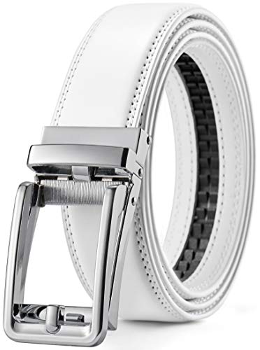 CHAOREN Ledergürtel Herren Weiß – Automatik Gürtel Herren Leder 35mm für Anzug und Freizeit – Mikroverstellbarer Gürtel ohne Löcher von CHAOREN