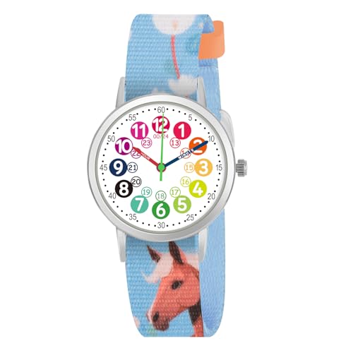 CHAOTECHY Kinderuhr für Mädchen und Jungens. Kleine Kinder Lernen die Zeit kennen und leicht zu lesen. Justierbares Nylon Armband, Analog Uhr für Jungens und Mädchen zwischen 4 bis 11 Jahren (Pferd) von CHAOTECHY
