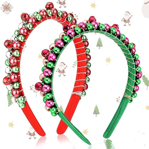 CHAOTEMAI 2 Stück Haarreif Weihnachten mit Glöckchen Weihnachtshaarreifen Erwachsene Rot und Grün Weihnachts Kopfschmuck für Rollenspiele Kinder Damen Geburtstagsfeiern Hochzeiten Maskenbälle von CHAOTEMAI