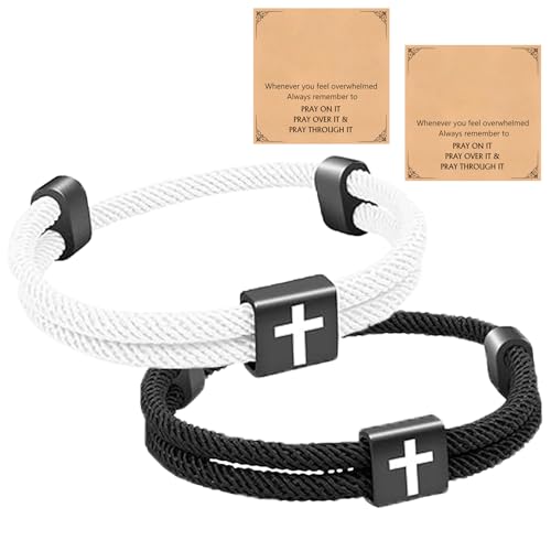 CHAOTEMAI 2 Stück Kreuz Armband mit Segenskarte Armbänder für Herren Verstellbar Armband Herren Gewebt Christliche Armbänder Mens Bracelet fü Arbeit Sport Reisen Partys Sohn Papa Ehemann von CHAOTEMAI