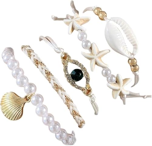 CHAOTEMAI 5 Stücke Armbänder Damen Muschel Armband Shell Bracelets for Women Set FußKettchen für Damen Boho Multilayer Pearl Bracelets Summer Beach Bracelets Accessoires Cadeau Femme. von CHAOTEMAI
