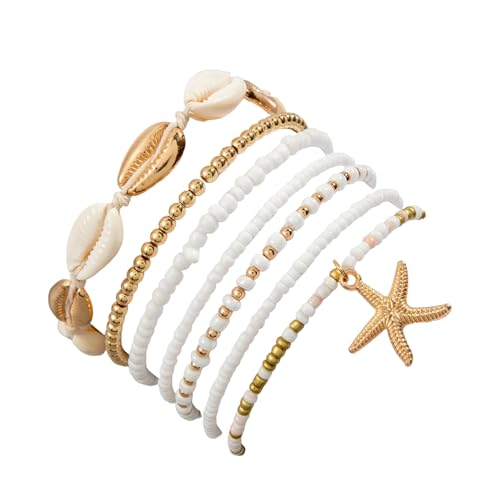 CHAOTEMAI 7 Stücke Armbänder Damen Muschel Armband Shell Bracelets for Women Set FußKettchen für Damen Boho Multilayer Pearl Bracelets Summer Beach Jewellery Accessories for Girls Women CHAOTEMAI 7 Stücke Armbänder Damen Muschel Armband Shell Bracelets for Women Set FußKettchen für Damen Boho Multilayer Pearl Bracelets Summer Beach Jewellery Accessories for Girls Women von CHAOTEMAI