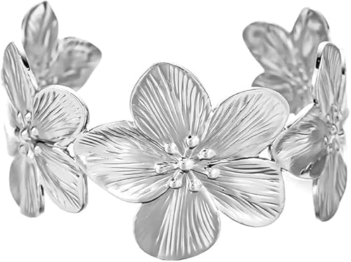 CHAOTEMAI Armreif Oberarm Blumenmuster Oberarmreif Silber Offenes Design Armreif Silber Verstellbare Bangles Stapelbare Träger Armbänder Damen für Alltag Reisen Hochzeit Frauen Mädchen Mütter von CHAOTEMAI