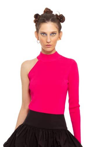 CHAOUICHE Damen Asymetrisches Strick-Top, Rosa, S von CHAOUICHE