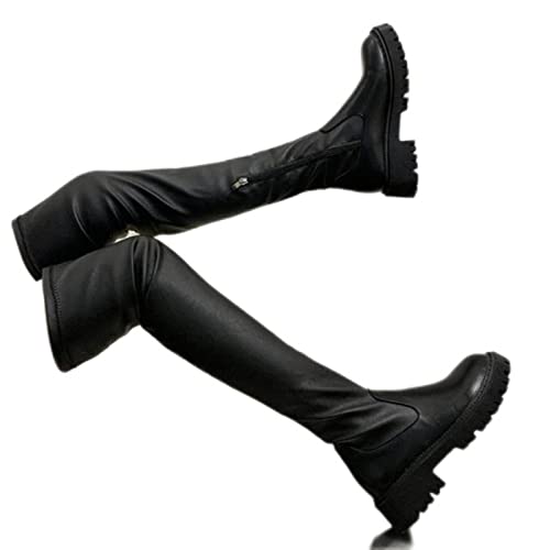 CHAOYI Damen Overknee High Boots Motorrad Chelsea Plateau Stiefel Winter Gladiator Mode PU Leder High Heels Stiefel Schuhe - Schwarz - A5,38 von CHAOYI