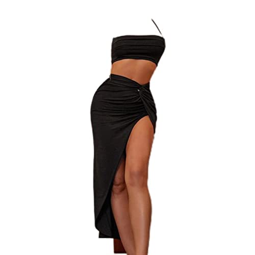 CHAOYI Sexy Kleid-Set für Damen, modisch, rückenfrei, bauchfreies Top und hoher geteilter Rock, passendes Set, Club-Party, zweiteiliges Set, Schwarz, Größe XS CHAOYI Sexy Kleid-Set für Damen, modisch, rückenfrei, bauchfreies Top und hoher geteilter Rock, passendes Set, Club-Party, zweiteiliges Set, Schwarz, Größe XS von CHAOYI