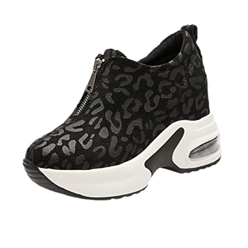 Damen Sportschuhe ew Frühling Plateau Keilabsatz Sneakers Leopard Print Dicke Unterseite Casual Damen Bequeme Weiche Sohle Schuhe - Schwarz, 39 von CHAOYI