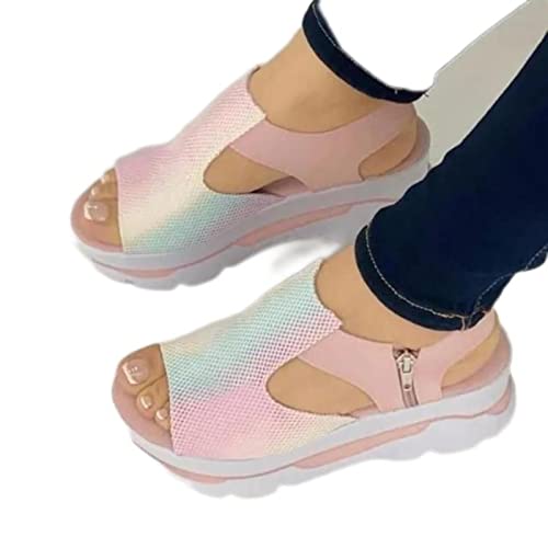 Sommermode Höhensteigerung Casual Strand Damen Sandalen Größe 43 Peep-Toe Schuhe von Frauen Keilabsatz Plateau Sandaletten Damen - Rosa, 38 von CHAOYI