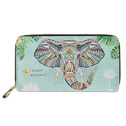 chaqlin Travel Leather Wallet für Damengeschenke India Elephant Zip Around Langlebige Lange Geldbörsen Handtasche Geldbörse Clutch Green von chaqlin