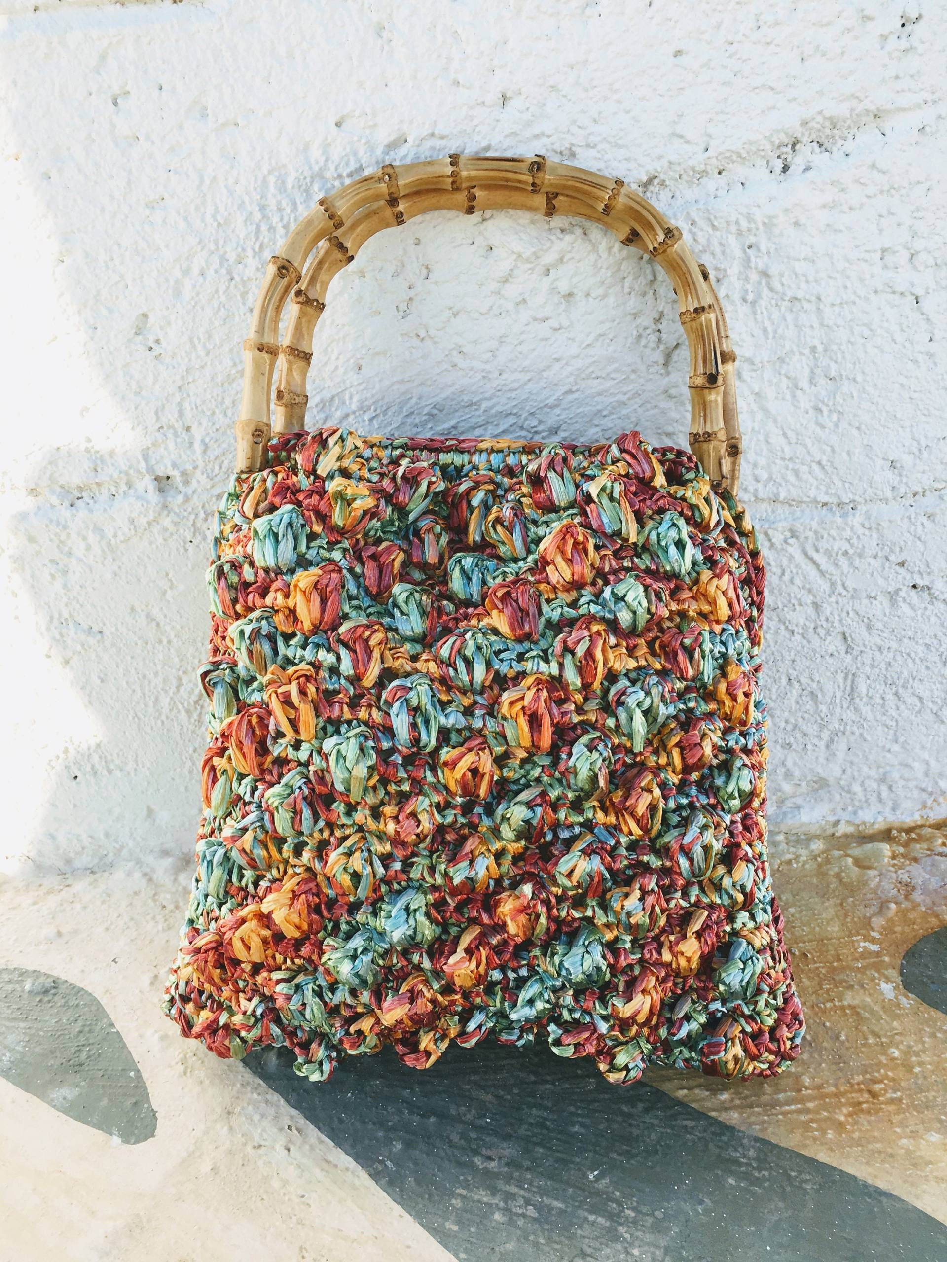 Versandkostenfrei, Mass Auf Bestellung, Handgewebte Tasche, Häkeln Multicore Sommer Hochzeit, Raffia "Californian Sunset' von CHARISMAHANDMADE