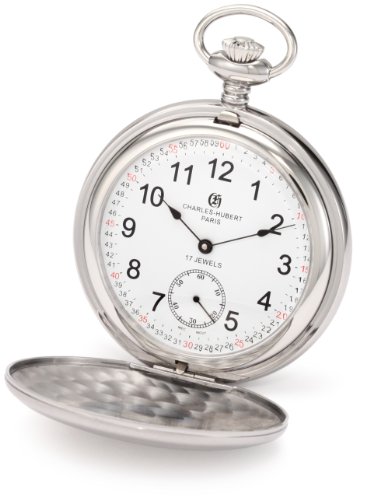 Charles-Hubert, Paris 3908-WRR Premium-Kollektion, Edelstahl, satiniert, Doppel-Hunter-Gehäuse, mechanische Taschenuhr, Silber, Mechanisch von Charles-Hubert, Paris