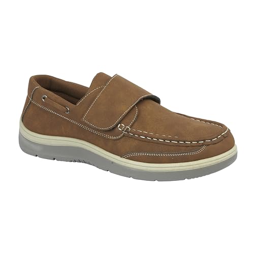CHARLES SOUTHWELL Herren Kunstleder Touch & Close Slip On Or Lace Up Casual Lightweight Comfort Boat Deck Schuhe, Braunes Band, 45 EU von Charles Southwell