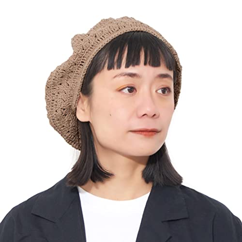 CHARM Baskenmütze Damen Beret Häkelmütze Barrett - Sommer Mütze Pantomime Französische Mütze Strickmütze Lochmuster Beige von CHARM