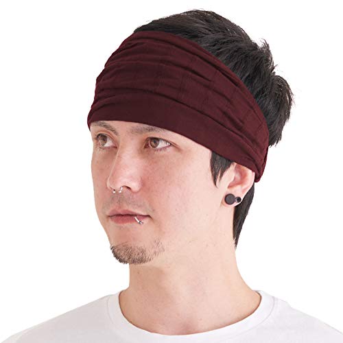 CHARM Baumwolle Haarband Stirnband Bandana Unisex -Weich Breites Chemo Headband Japanisch Burgund von CHARM