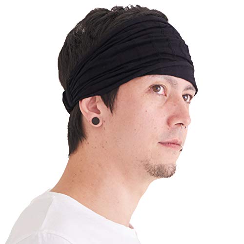 CHARM Baumwolle Haarband Stirnband Bandana Unisex -Weich Breites Chemo Headband Japanisch Schwarz von CHARM