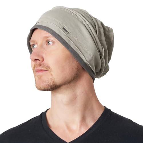 CHARM Beanie für Herren und Damen - aus Jersey mit Baumwolle Anteil, Mütze mit gelegten Falten Groß Japanische Mode Beige von CHARM