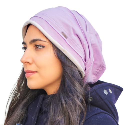 CHARM Beanie für Herren und Damen - aus Jersey mit Baumwolle Anteil, Mütze mit gelegten Falten Groß Japanische Mode Hellviolett von CHARM