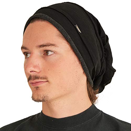 CHARM Beanie für Herren und Damen - aus Jersey mit Baumwolle Anteil, Mütze mit gelegten Falten Groß Japanische Mode Schwarz von CHARM