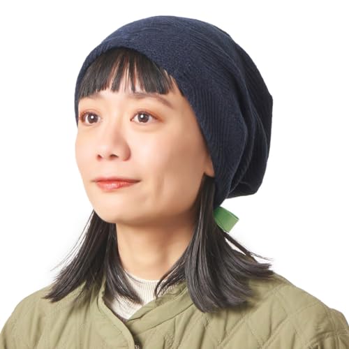 CHARM Bio-Baumwolle Gefüttert Wintermütze Damen Frauen Slouchy Beanie Damen Mützen mit Schleife Band für Herbst Winter Navy x Hell Grün von CHARM