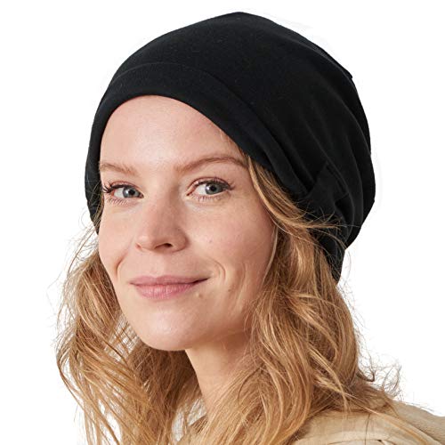 CHARM Bio Baumwollmütze Für Herren und Damen - Leichte Dünne Beanie Herbstmütze Für Chemo Kopfbedeckung Schwarz von CHARM