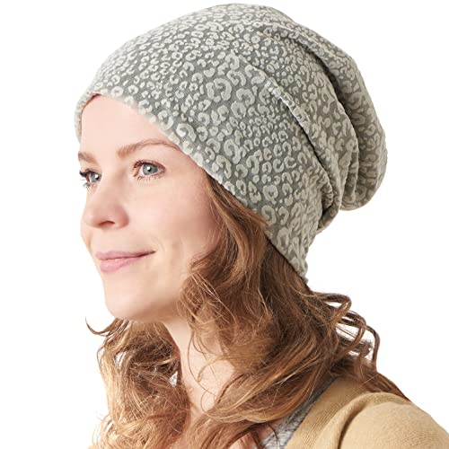 CHARM Bio Baumwolle Slouch Beanie Gemacht In Japan Groß Weich Sommer Hut Kühlung Beanie Für Männer & Frauen Krebs Chemo Mode Tierdruck Weiß von CHARM