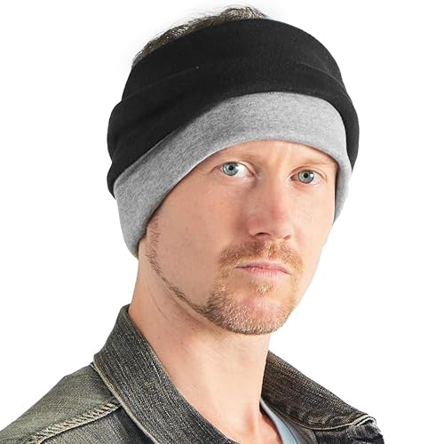 CHARM Bio Baumwolle Stirnband Halstuch - Loop Schal Schlauchtuch Maskenschal Schwarz & Hellgrau von CHARM