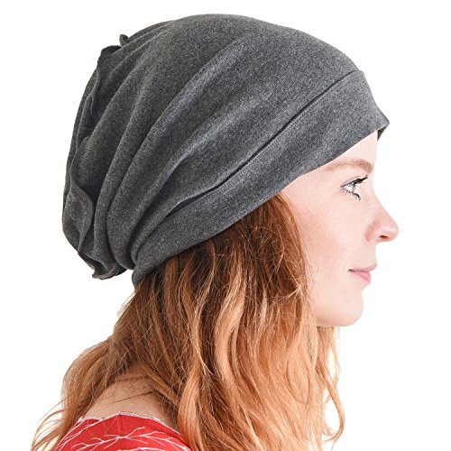 CHARM Bio Baumwolle Slouch Beanie Slouchd Baggy Hut Für Männer & Frauen Hipster Mode Kopfbedeckungen Dunkelgrau von CHARM