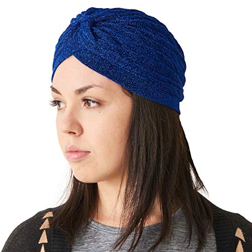 CHARM Glitzer Mode Turban Hut Twist Boho Bandana Arabisch Festival Chemo Hut Blau von CHARM