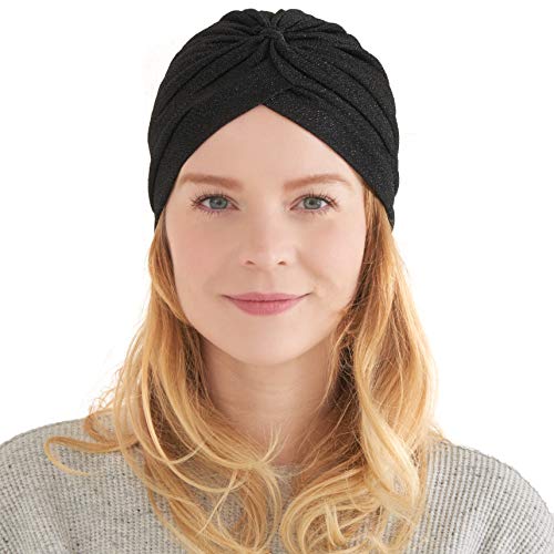 CHARM Glitzer Mode Turban Hut Twist Boho Bandana Arabisch Festival Chemo Hut Schwarz von CHARM