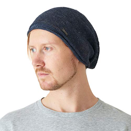 CHARM Leinen Sommer Beanie Slouchd Kühlung Strick Hut Unisex Männer Frauen Marine von CHARM